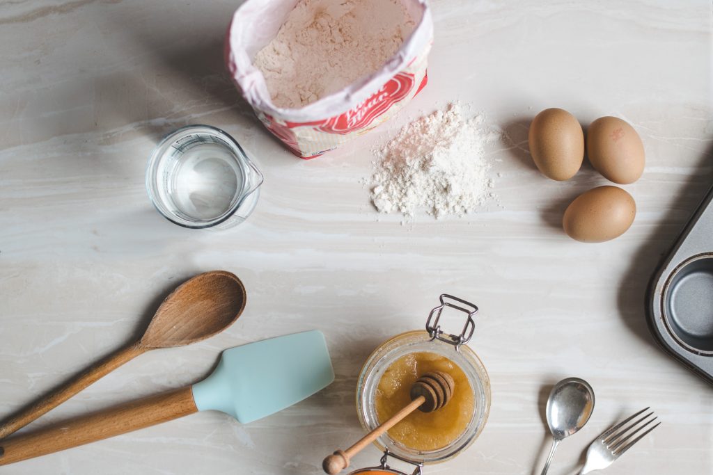 Picture of cooking ingredients on bench, including flour alternatives