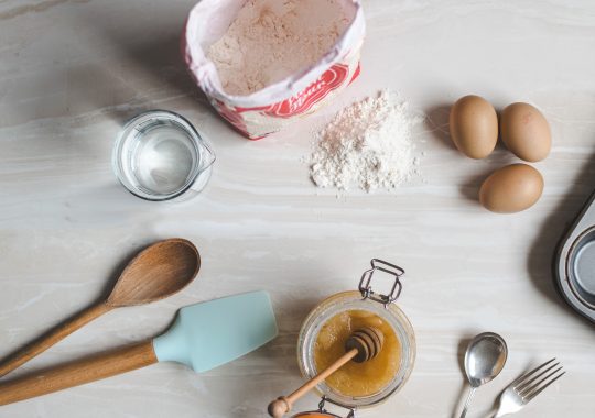 Picture of cooking ingredients on bench, including flour alternatives