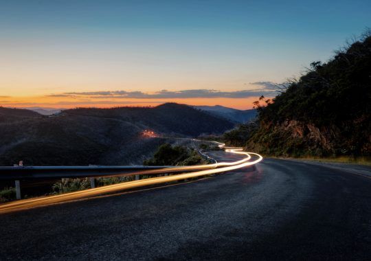 Sunset on the highway toward a regional NSW destination