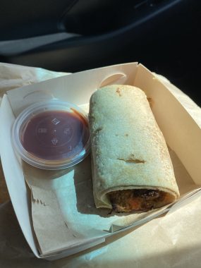 Picture of a beef and vegetable sausage roll from Ivanhoe Strada bakery which is a 100% gluten free bakery in Melbourne