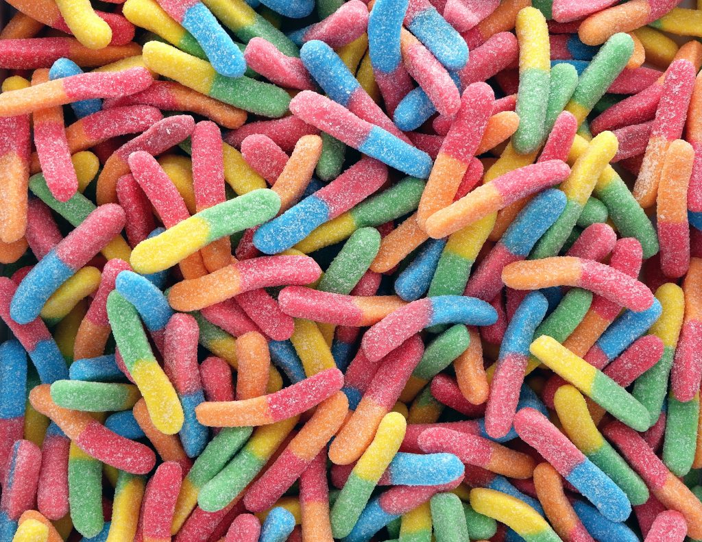 Picture of sour worms in all colours, part of a loly box delivery in Melbourne