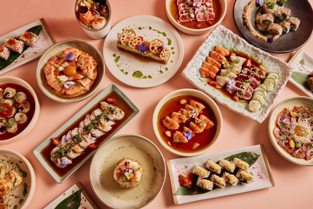 Picture of a flatlay spread of Japanese food from Grand Lafayette Prahran, which has reopened with a new Grand Lafayette menu and team of chefs