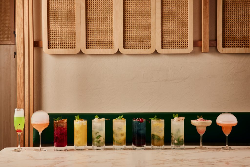 Picture of a line-up of Asian-inspired cocktail list, available at the best Indonesian restaurant in Melbourne and available for 2 hours at boozy brunch in Melbourne