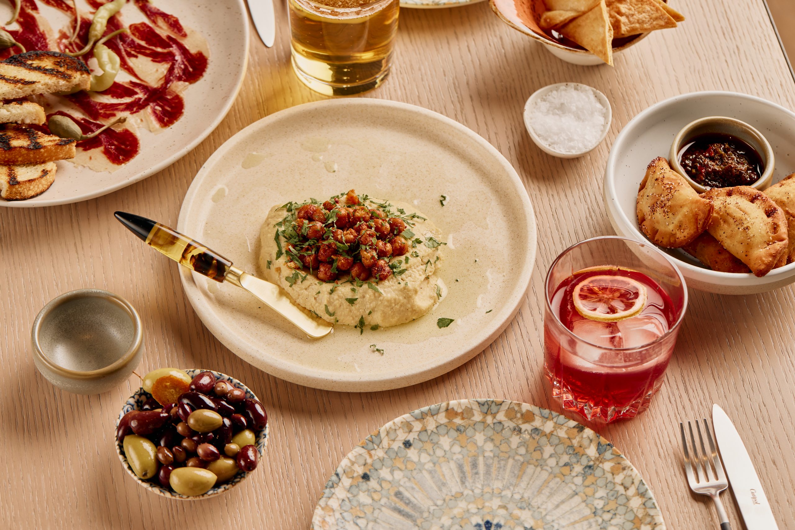 Picture of gin cocktails and tapas at Bar Triana, part of the Gin&Tapas Festival at AC Hotel Melbourne Southbank