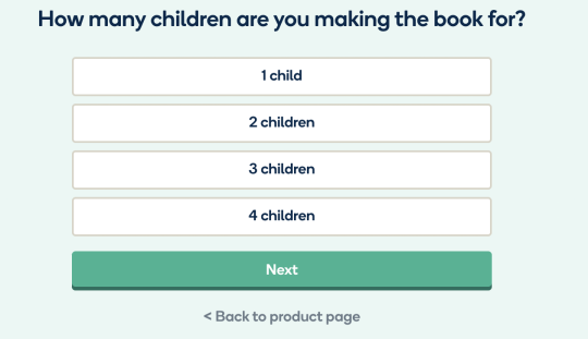 Picture of a customisation online form where Wonderbly books customers can select the number of children that the customised book is for