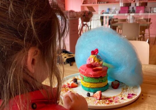 Picture of the Feekah cafe menu with rainbow pancakes