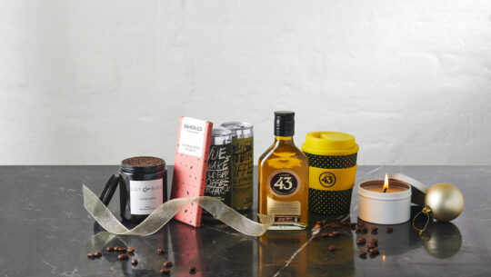 Picture of a Licor 43 Christmas gift guide pack, including coffee-inspired products