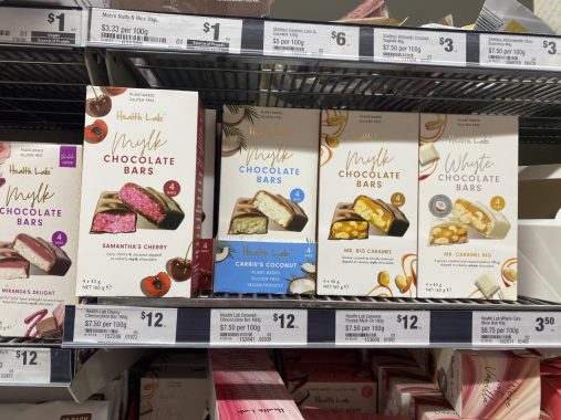 Health Lab bars sitting on a shelf at Woolworths