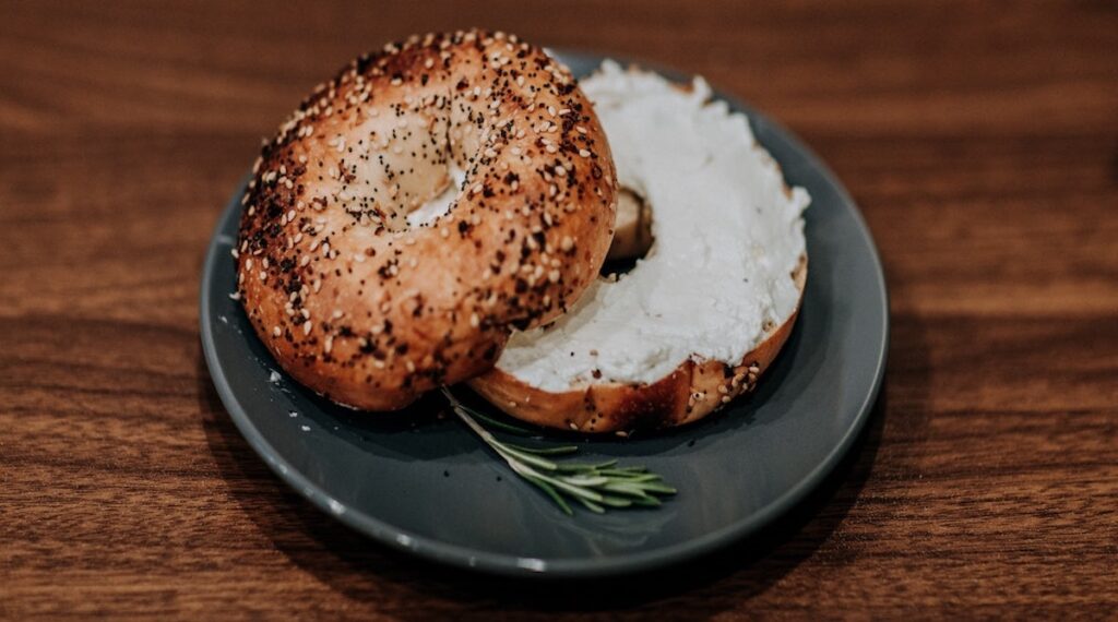 Picture of a bagel with cream cheese from the best bagel shops in Melbourne