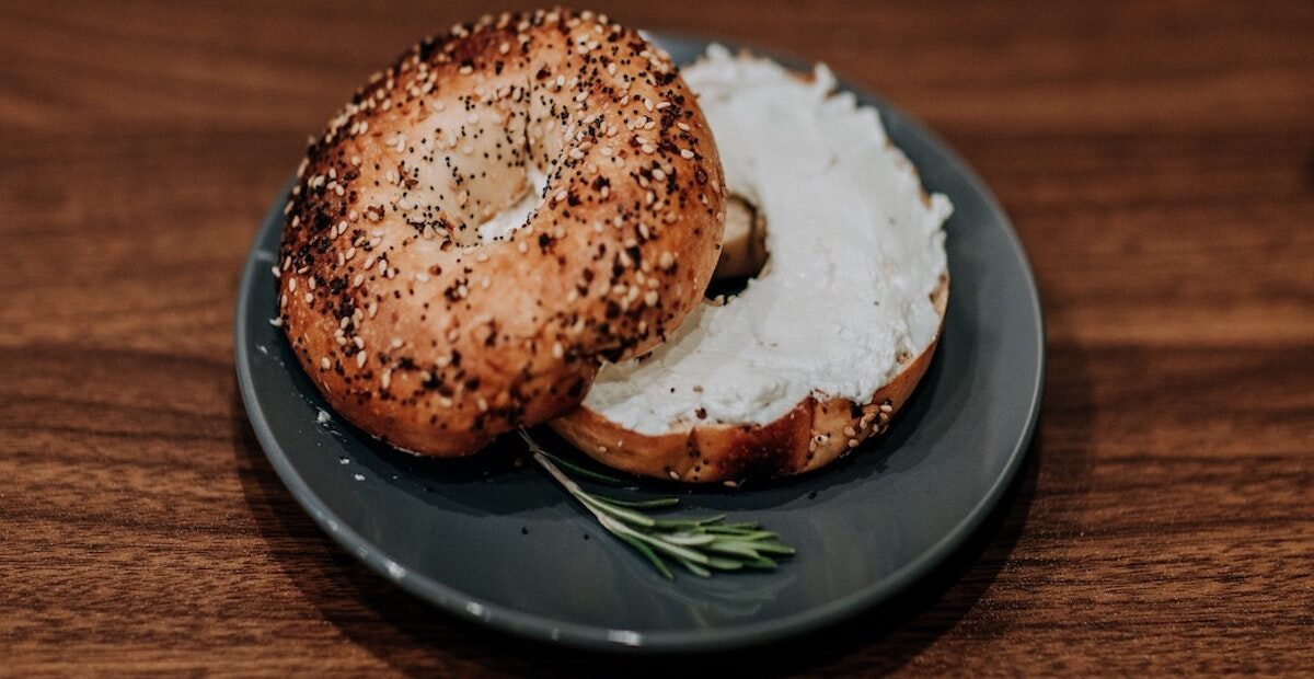 Picture of a bagel with cream cheese from the best bagel shops in Melbourne