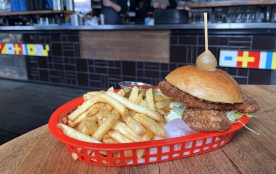 Picture of a chicken burger and fries at The Boatbuilders Yard