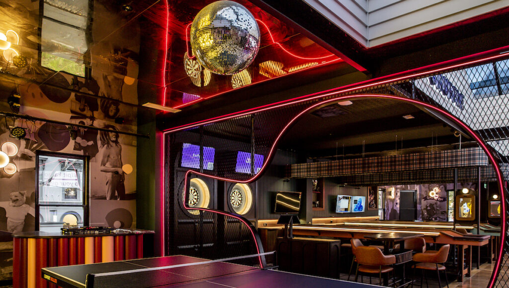 Ballers Clubhouse Melbourne venue with ping pong table, disco ball and virtual games