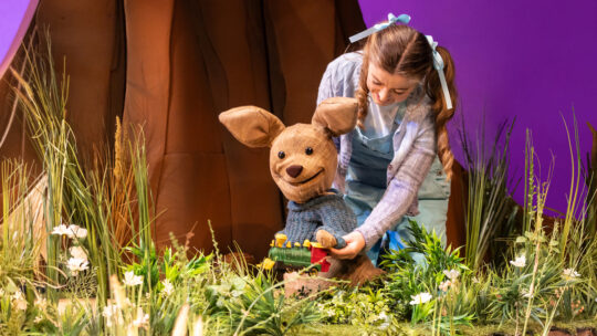 Picture of Roo from Winnie the Pooh is out on the grass as a life size puppet