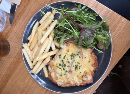 Micawber Tavern Belgrave parma with fries and side salad