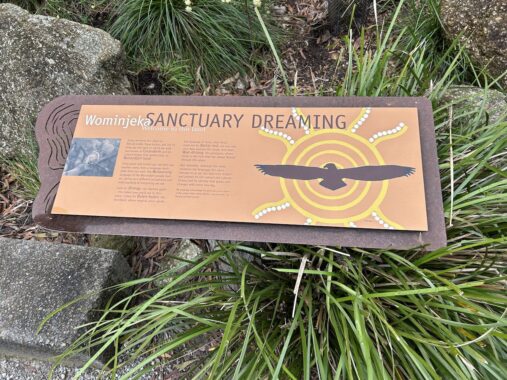 Signage at Healesville Sanctuary in Yarra Ranges precinct, showing First Nations story