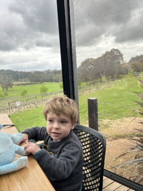 Toddler at Boat O'Cragio winery and restaurant in Yarra Ranges